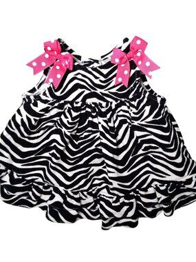 Vintage Rare Editions Baby Dress 3M Black White Zebra Print Corduroy Pink Bows